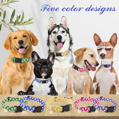 BiPawTi Floral Dog Collars for Large Dog - Soft Cute Dog Collars for Girls Dog Pretty Flower Collar with Daisies Charms, Gift for Female Male Boys Girls Dogs (L, Blue)