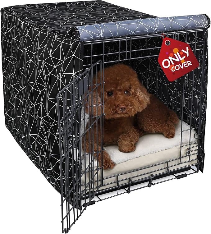 Explore Land Pattern Dog Crate Cover for 54 Inches Wire Cage, Heavy-Duty Polyester 1 2 3 Doors Standard Metal Pet Kennel Enclosure (Brief Polygonal)