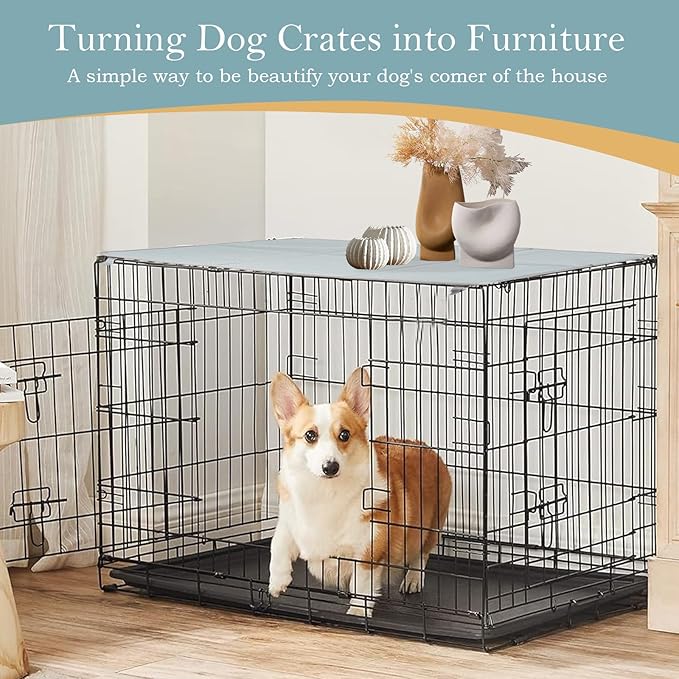 Pethiy Dog Crate Topper Oxford Cloth for 30 Inch Cages Collapsible Pet Crate Table Topper with 6 Magic Tape Fixed,Fits Most 24-48 inch Dog Crates (Dog Crate Not Include)