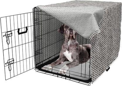 Lunarable Abstract Dog Crate Cover, Monochrome Grunge Pattern with Modern Round Shapes Print, Easy to Use Pet Kennel Cover for Medium Large Dogs, 48 Inch, Grey Charcoal