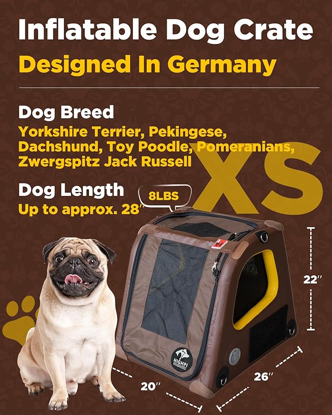 Collapsible Portable Soft Dog Crate-HIGHPI Inflatable Dog Travel Crate for Extra Small Dogs, Waterproof Dog Kennel Outdoor Indoor, Safety Foldable Dog Cage for Car Home, Dog Carrier 20"L x 26"W x 22"H
