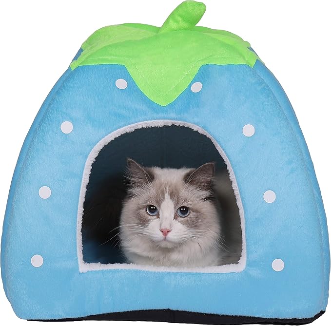 Spring Fever Hamster Guinea Pig Rabbit Dog Cat Chinchilla Hedgehog Bird Small Animal Pet Bed House Hideout Cage Accessorie A Blue M (14.2 * 14.2 inch)