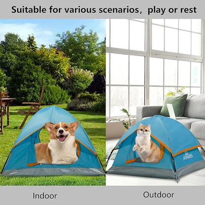 Outdoor Waterproof Pet Camping Tent, Cave Bed for Indoor Cats and Small Dogs, Portable Cat House Dog House, 29.5x29.5x18.9'', Blue, M.
