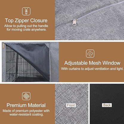 HiCaptain Grey Dog Crate Cover for 24 Inches Wire Crates, Heavy-Duty Polyester Indoor Dog Kennel Cover Universal Fit for 1 2 Doors Standard Metal Cage (Grey)