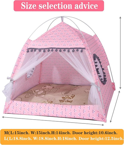 Gigreinc Cat Princess Indoor Tent House Pet Dog Cute Floral Cave Nest Bed Portable Dog Tents (M:38x38x36cm/15x15x14inch, Floral Pink)