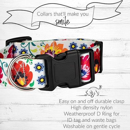 Lucky Love Dog Wide Dog Collar - Adjustable, Durable, Soft Webbing, & Comfortable 1.5 inch Wide Collar for Dogs Male and Female - in Ladybird Pattern with Strong Buckle, Medium Size