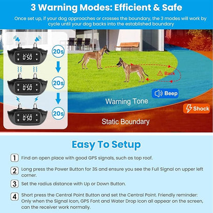 Moclever GPS Dog Fence, 2 in 1 GPS Dog Collar Fence System&GPS Tracker, Wireless GPS Dog Fence with 3 Training Mode 32-2887ft Radius IPX6 Waterproof for Small Medium Large Dogs