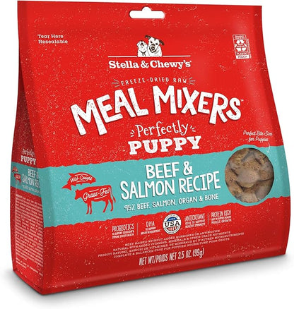 Stella & Chewy's Freeze Dried Raw Meal Mixers – Crafted for Puppies – Grain Free, Protein Rich Perfectly Puppy Beef & Salmon Recipe – 3.5 oz Bag