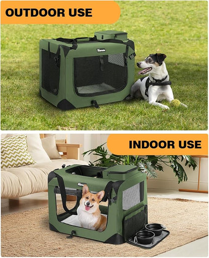Extra Large Dog Crate with 2 Foldable Bowl, 40 Inch Collapsible Travel Dog Crate Kennel with Soft Blanket for Medium Dogs,Indoor & Outdoor (40" L x 27" W x 27" H, Green)