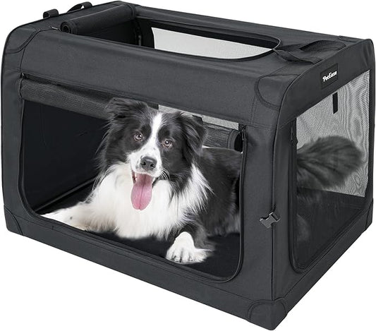 Collapsible Dog Crates for Medium/Large Dogs, 3-Door Soft-Sided Pet Crate with Durable Mesh Windows, Portable Foldable Travel Kennel for Indoor, Outdoor & Car Use
