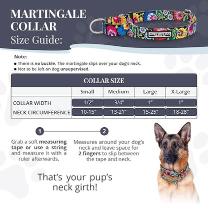 Lucky Love Dog Martingale Dog Collar - Adjustable, No-Slip, Durable, & Soft Webbing Dog Collar for Male and Female Dogs Ideal for Training & Walking - Stylish Blackbird Pattern, Large Size