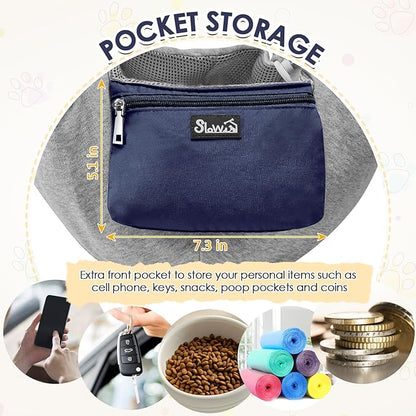SlowTon Dog Carrier Sling - Puppy Carrier with Window and Storage Pocket Fits up to 12lbs, Dog Sling with Thick Adjustable Shoulder Strap and Safety Leash, Pet Carrier Bag for Small Dogs Cats(Blue M)