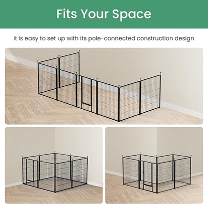 HealSmart Dog Playpen Indoor, Puppy Playpen Indoor for Yard, Camping, 32" Height 8 Panels Heavy Duty Dog Pen for Small/Medium Dogs, Black