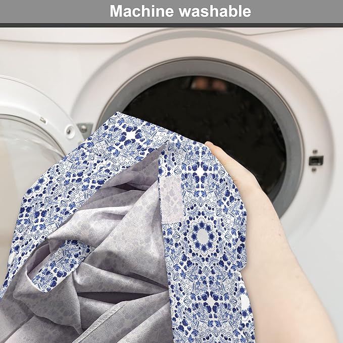 Lunarable Traditional Dog Crate Cover, Circular Flowers and Stripes Ethnic Gzhel Pattern Classic Motifs Art, Easy to Use Pet Kennel Cover for Small Dogs Puppies Kittens, 22 Inch, Pale Blue