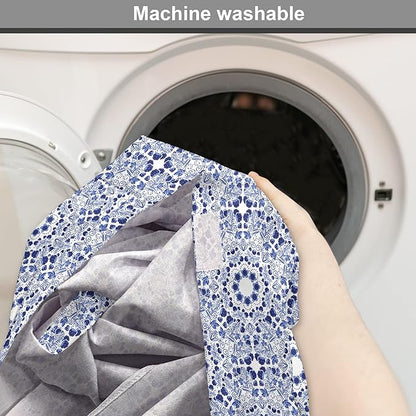 Lunarable Traditional Dog Crate Cover, Circular Flowers and Stripes Ethnic Gzhel Pattern Classic Motifs Art, Easy to Use Pet Kennel Cover for Medium Large Dogs, 36 Inch, Pale Blue