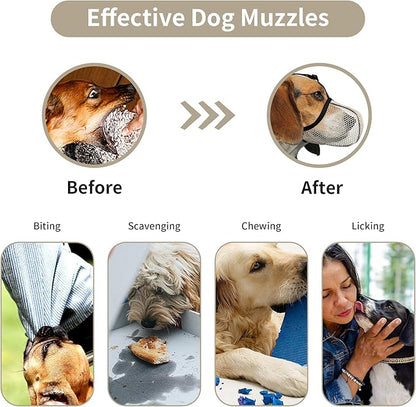 Dog Muzzle, Breathable Soft Muzzle for Small to Medium Dogs to Anti & Prevent Barking Biting Chewing, Reflective & Adjustable Basket Muzzle with Air Mesh for Schnauzer Beige M