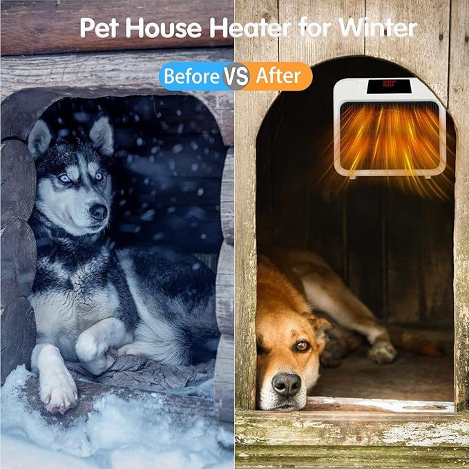 BWOGUE Large Dog House Heater with Thermostat, 300W/600W Outside Pet House Heater for Winter with Anti-Bite Cord, Wall-Mounted Outside Dog Heaters for Dog House Chicken Coop Heater Rabbit Hutches