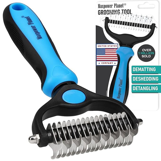 Maxpower Planet Original Pet Grooming Rake - Double-Sided Deshedding Dematting Tool, Undercoat Rake for Dogs & Cats, Extra-Wide Dog Grooming Brush & Deshedder Comb for Long Hair, Reduces Shedding 95%