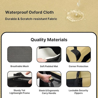 Soft Collapsible Dog Crate for Large Dogs - 42 Inch Foldable Soft Dog Kennel with Durable Mesh Windows, Indoor & Outdoor Portable Travel Dog Crate, Khaki, 42x31x31 Inches