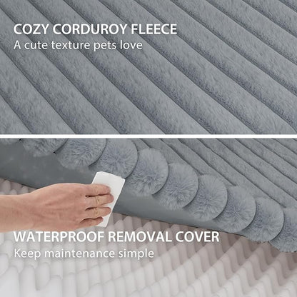 Thick Orthopedic Cat Sofa for Large Cats, Waterproof Supportive Foam Dog Sofa Bed with Washable Cover, Faux Fur Comfy Bolster Couch Pet Beds with Nonskid Bottom (Grey, 30"x22")