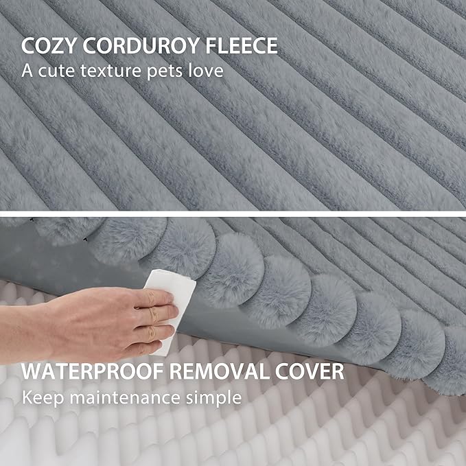 Thick Orthopedic Cat Sofa, Waterproof Supportive Foam Small Dog Sofa Bed with Washable Cover, Faux Fur Comfy Bolster Couch Pet Beds with Nonskid Bottom (Grey, 24"x18")