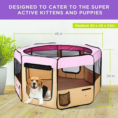 Zampa Dog Playpen Medium 45"x45"x24" Pop Up Portable Playpen for Dogs and Cat, Foldable | Indoor/Outdoor Pen & Travel Pet Carrier + Carrying Case.