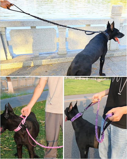 AUBELL Tactical Dog Collar and Leash Set, Adjustable Military Nylon Reflective Dog Leash and Collar with Handle and Heavy Metal Buckle for Medium Large Dogs, with Airtag Case and 2 Patches(Black, L)