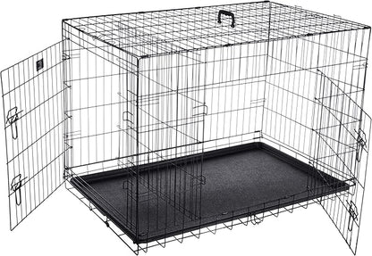 Pet Trex 42" Folding Pet Crate Double Door Kennel Wire Cage for Dogs, Cats or Rabbits