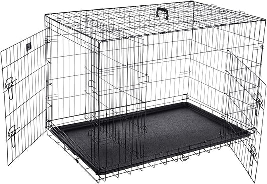 Pet Trex 42" Folding Pet Crate Double Door Kennel Wire Cage for Dogs, Cats or Rabbits