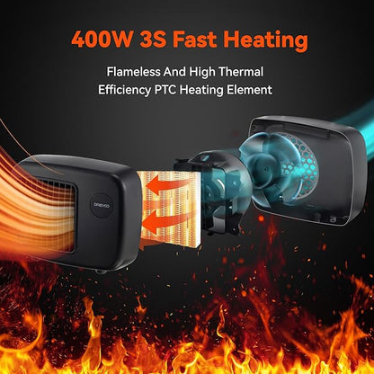 Dreyoo Dog House Heater with Thermostat, Pet House Heater with 6FT Anti Chew Cord and Safe Overheat Protection, 2 Heating Mode (200/400W) Pet House Furnace for Dogs Chicken Coops Rabbits (Black,2 Pcs)