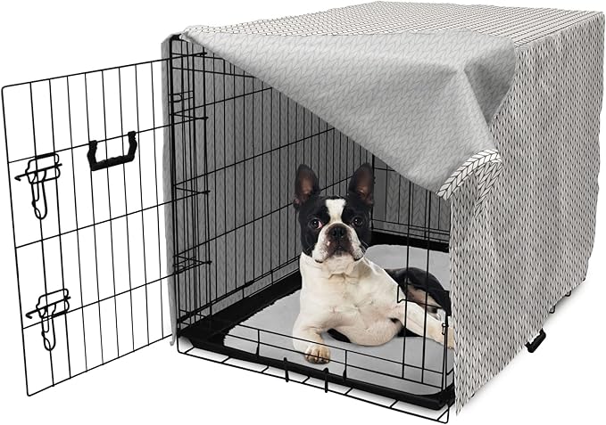 Lunarable Taupe and White Dog Crate Cover, Traditional Nordic Design with Geometric Motifs in Vertical Order, Easy to Use Pet Kennel Cover for Small Dogs Puppies Kittens, 22 Inch, White Taupe