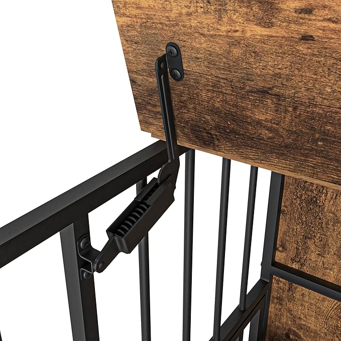 NicBex Dog Crate Furniture Dog Cage with 360 Degree Rotation Height Adjustable Feeding Bowls, Dog Kennels for Inside, Wooden Dog Crate with Lift Top and Wheels, Antique Brown