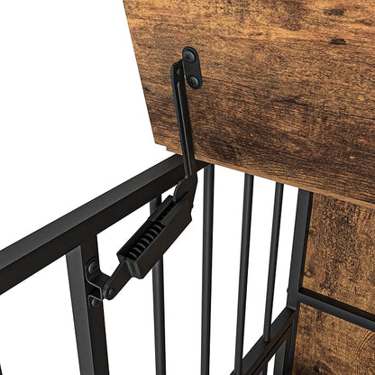 NicBex Dog Crate Furniture Dog Cage with 360 Degree Rotation Height Adjustable Feeding Bowls, Dog Kennels for Inside, Wooden Dog Crate with Lift Top and Wheels, Antique Brown