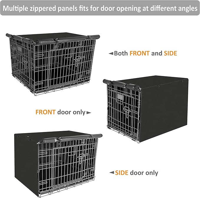 X-ZONE PET Double Door Dog Crate Cover - Polyester Pet Kennel Cover (Fits 24 30 36 42 48 inches Wire Crate) (48 Inch, Black)