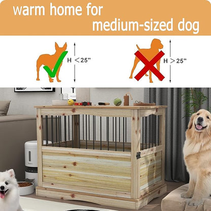 TAOHFE Solid Wood Dog Crates for Medium Dogs, Multifunctional Dog Kennel Furniture, Sufficient Space for Pets Dog Kennel Indoor, Medium Dog Crate Furniture with Reliable Metal Lock