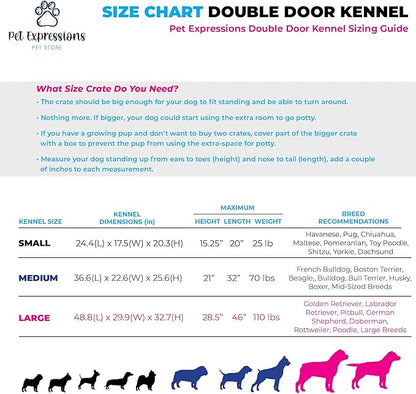 PET Expressions Luxury Colorful 24 Inch Foldable Dog Crate with 2 Doors | Free Training Ebook and Pet Calming Music | 3 Colors & 3