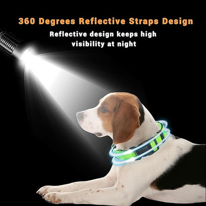 2 Pack Reflective Dog Collar with Safety Locking Buckle, Adjustable Soft Breathable Comfortable Nylon Pet Collar for Small, Medium and Large Dogs, Green, L