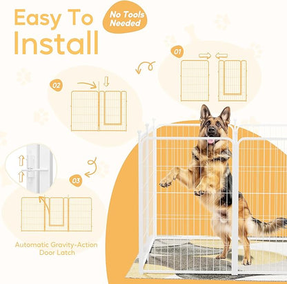 HealSmart Dog Playpen 40 Inch 8 Panels, Heavy Duty Metal Portable Pet Playpen Indoor Outdoor for Camping, Yard, RV, Garden Fence, Privacy Patio, White