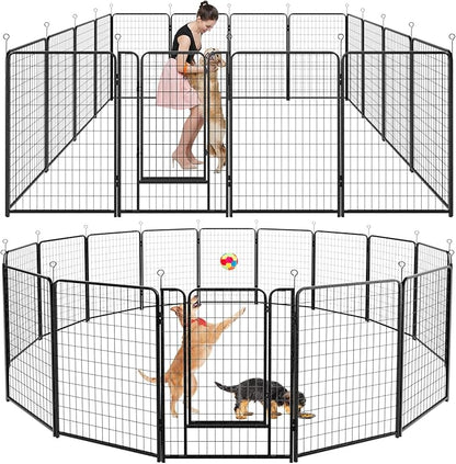 Dog Playpen Outdoor Extra Wide 16 Panels Heavy Duty Dog Fence 50" Height Anti-Rust with Doors Portable for RV Camping Yard, Total 42FT, 140 Sq.ft, Snowy Black