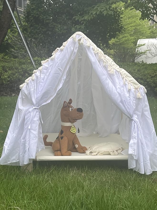 ABULU Pet House Tent Dog Kennel and Cat Kennel: Detachable and Washable, Cute Princess Room Small Dog Teddy Bed (White)