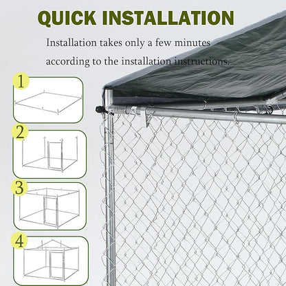 Large Outdoor Dog Kennel, 6.6 ×6.6×5.6FT Dog House, Enclosure with UV-Resistant Waterproof Cover, Dog Cage Outside with Galvanized Chain Link, Safe Lock for Yard