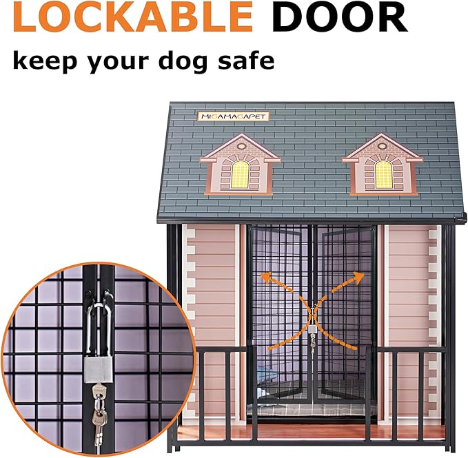 Heavy Duty Dog Crate for Small/Medium Dogs Indoor & Outdoor 33.4” Chew Proof Metal Dog Cage with Lockable Door & Removable Roof Elevated Design for Training Kennel