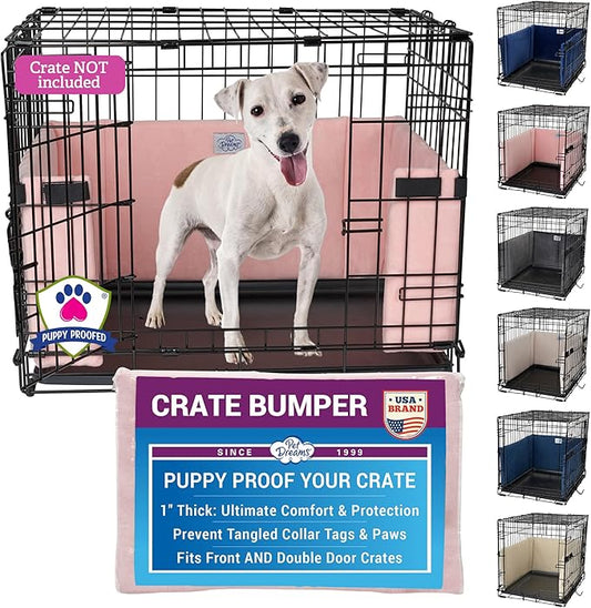 Pet Dreams Dog Crate Bumper - Comfy Liner & Dog Tail Protector for Inside Crate, Fits iCrate Cages 18, 24, 30, 36, 42, 48 Inches (Pink, X-Small, 18")