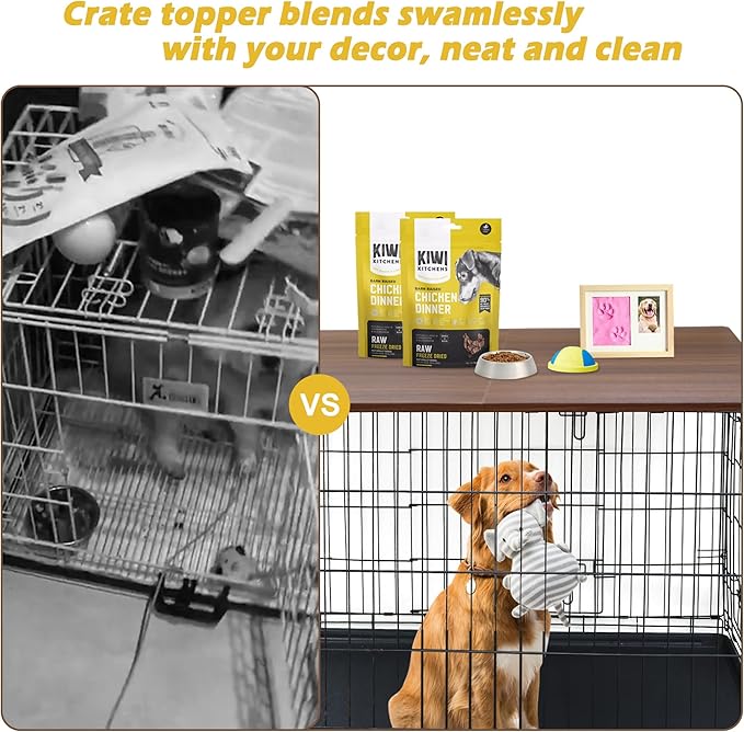 Deblue Foldable Dog Crate Topper, Crate Topper for 42in Wire Dog Cages, Wooden Dog Kennel Table Top for Large Dog, Foldable, Portable-(42 in Only Topper)