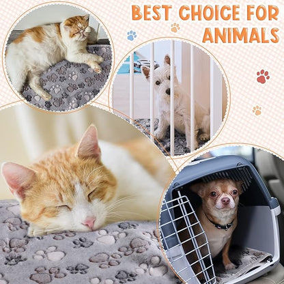 Tatuo 4 Pcs Dog Blanket Pet Puppy Blanket Puppy Teething Toys Paw Print Fleece Blanket for Pet Cat Soft Warm Sleep Mat Guinea Pig Cage Blanket(Medium(30 x 20.5 Inch),Gray)