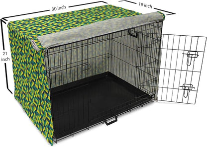 Lunarable Yellow and Blue Dog Crate Cover, Vivid Colored Squares Funky Simple Retro Style Grid Tile, Easy to Use Pet Kennel Cover for Cats & Medium Dogs, 30 Inch, Petrol Blue Lime Green