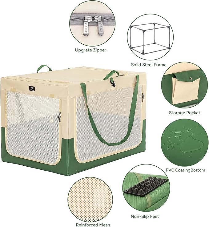 A4Pet Collapsible Dog Crate, Soft Sided Dog Crate - 40 Inch Adjustable Stainless Steel Frame, Lightweight, Durable and Portable Crate with 3-Door, Portable Dog Kennel