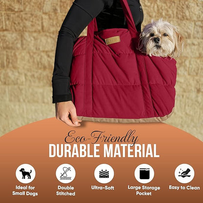 Cozy Plush Pet Carrier Purse - Secure Harness Clip, Lightweight Tote Design for Small Dogs and Puppies (Red)
