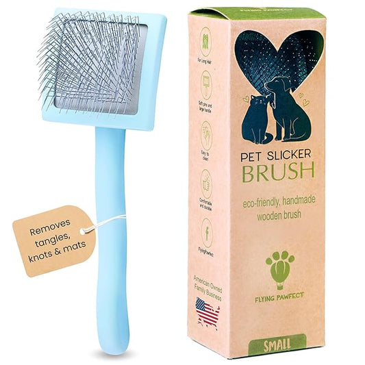 Pet Slicker Brush With Soft Massage Grooming Stainless Steel Pins - For Dematting, Shedding Fur, and Undercoat - Ideal Gift for Professional Pet Groomers - Long Slicker Brush - Flying Pawfect