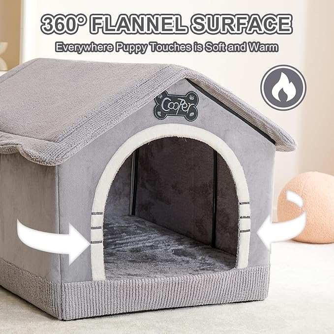 Jiupety Indoor Dog House with Frame, Large Dog Cave Bed, Insulated Cozy, Suitable for 50-90 lb, Jumbo (38"×30"×28"), Gray
